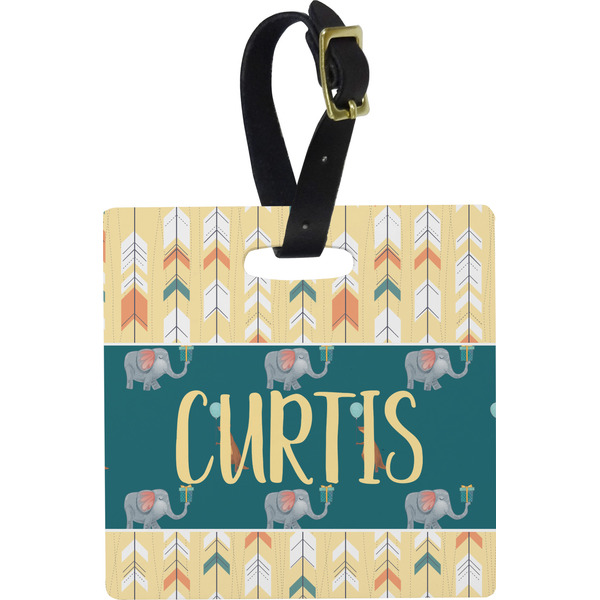 Custom Animal Friend Birthday Plastic Luggage Tag - Square w/ Name or Text