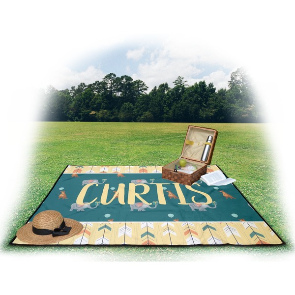 Animal Friend Birthday Picnic Blanket - with Basket Hat and Book - in Use