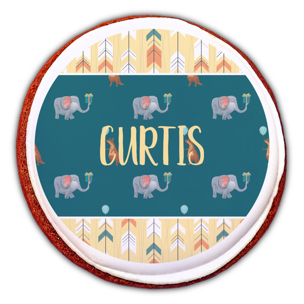 Animal Friend Birthday Printed Icing Circle - Large - On Cookie