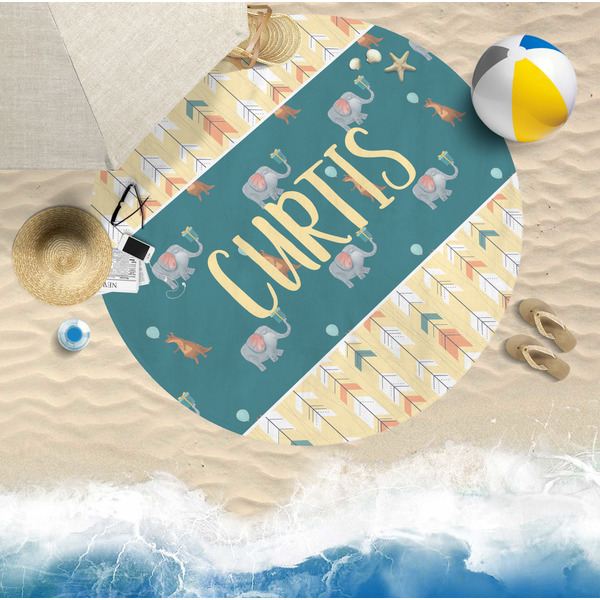 Animal Friend Birthday Round Beach Towel Lifestyle