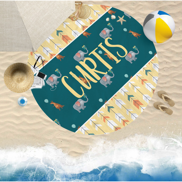 Animal Friend Birthday Round Beach Towel Lifestyle