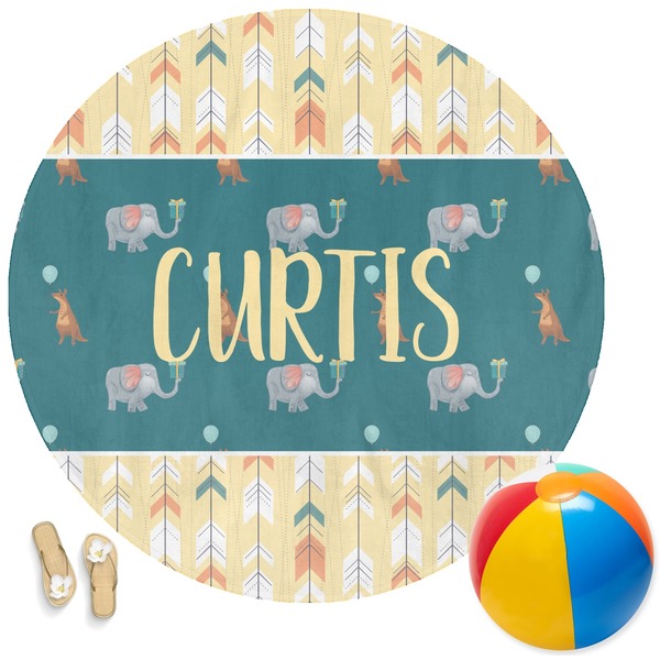 Custom Animal Friend Birthday Round Beach Towel (Personalized)