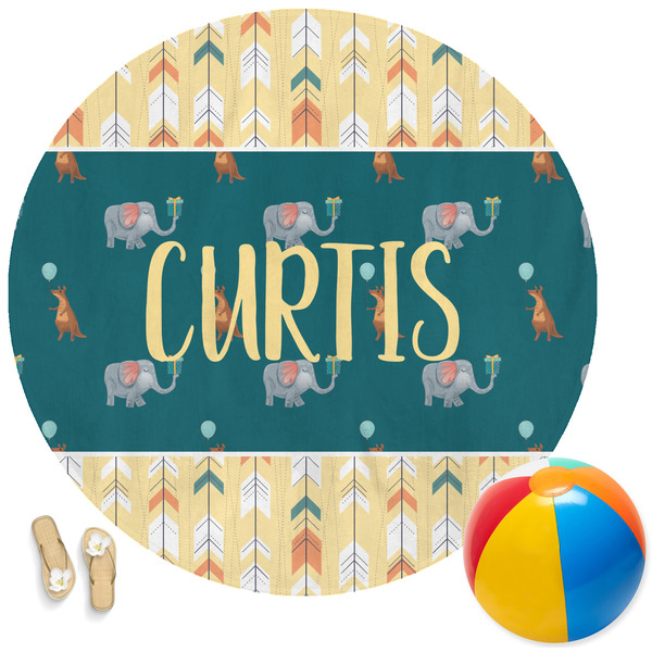 Custom Animal Friend Birthday Round Beach Towel (Personalized)