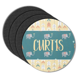 Animal Friend Birthday Round Rubber Backed Coasters - Set of 4 (Personalized)