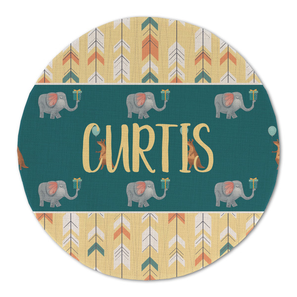 Animal Friend Birthday Round Linen Placemats - FRONT (Double Sided)