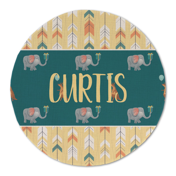 Custom Animal Friend Birthday Round Linen Placemat (Personalized)