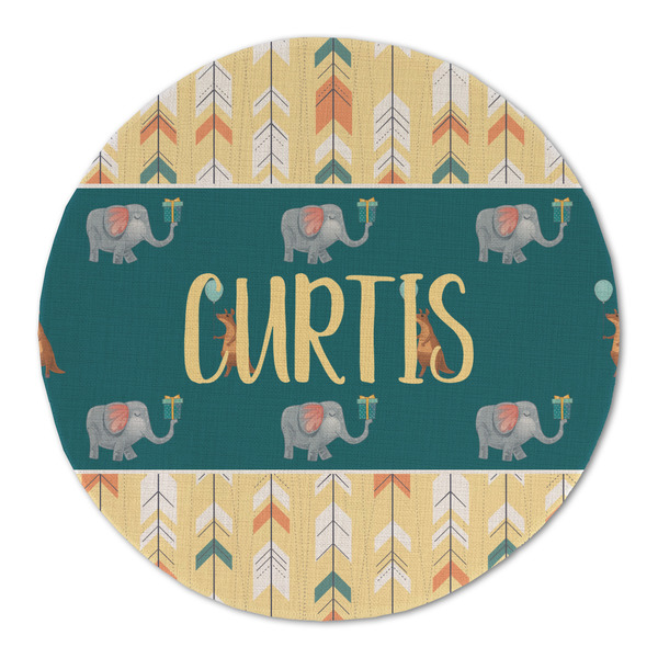 Custom Animal Friend Birthday Round Linen Placemat (Personalized)