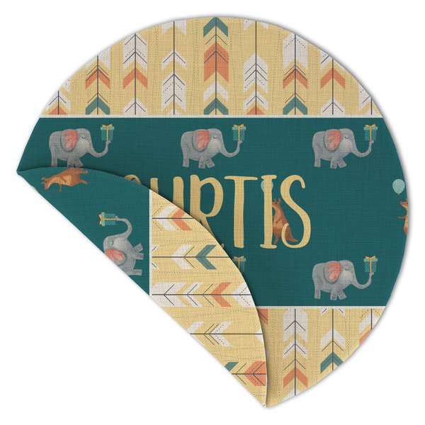 Animal Friend Birthday Round Linen Placemats - Front (folded corner double sided)