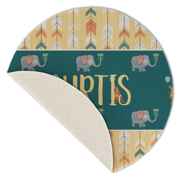 Animal Friend Birthday Round Linen Placemats - Front (folded corner single sided)