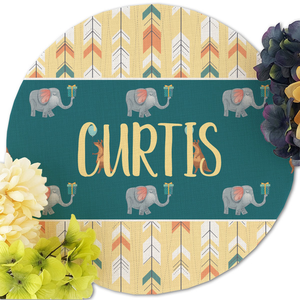 Animal Friend Birthday Round Linen Placemats - Front (w flowers)