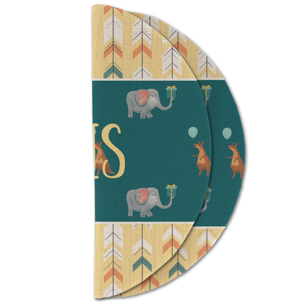 Animal Friend Birthday Round Linen Placemats - HALF FOLDED (double sided)