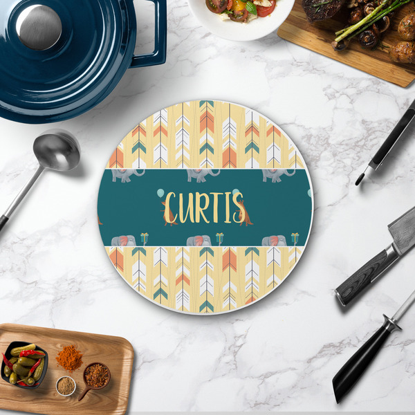 Animal Friend Birthday Round Stone Trivet - In Context View