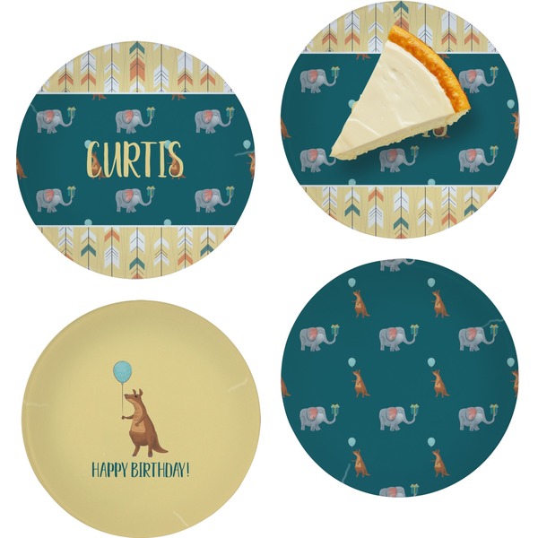 Custom Animal Friend Birthday Set of 4 Glass Appetizer / Dessert Plate 8" (Personalized)
