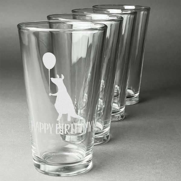Animal Friend Birthday Set of Four Engraved Pint Glasses - Set View