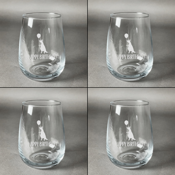 Animal Friend Birthday Set of Four Personalized Stemless Wineglasses (Approval)