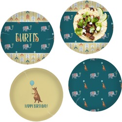 Animal Friend Birthday Set of 4 Glass Lunch / Dinner Plate 10" (Personalized)