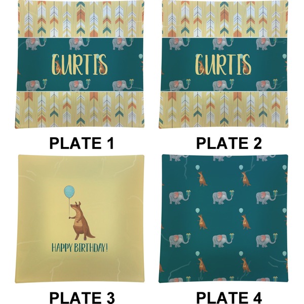 Animal Friend Birthday Set of Square Dinner Plates (Approval)