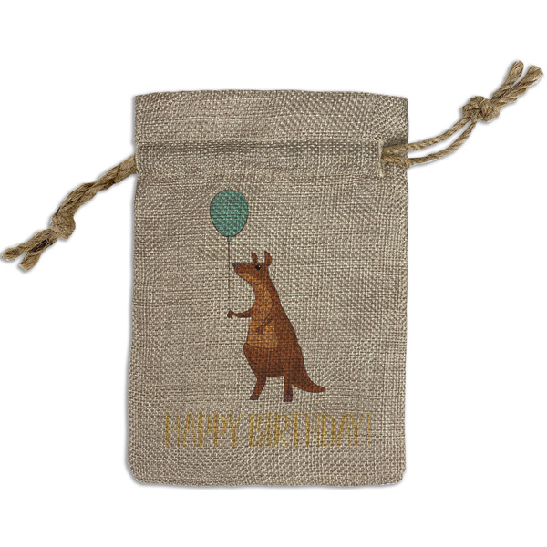Custom Animal Friend Birthday Small Burlap Gift Bag - Front (Personalized)