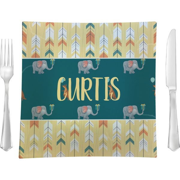 Custom Animal Friend Birthday Glass Square Lunch / Dinner Plate 9.5" (Personalized)