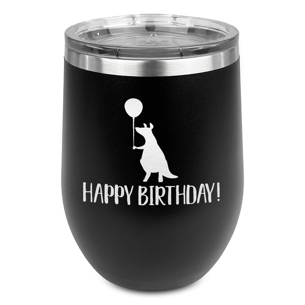 Custom Animal Friend Birthday Stemless Stainless Steel Wine Tumbler - Black - Double Sided (Personalized)