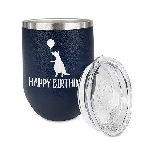 Animal Friend Birthday Stainless Wine Tumblers - Navy - Double Sided - Alt View