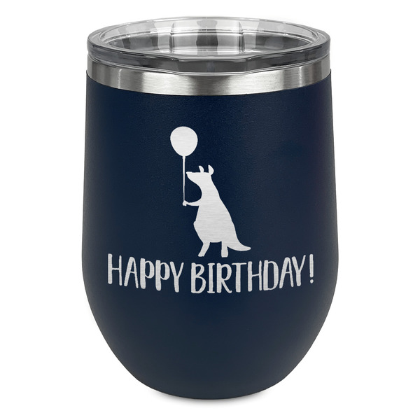 Custom Animal Friend Birthday Stemless Stainless Steel Wine Tumbler - Navy - Single Sided (Personalized)