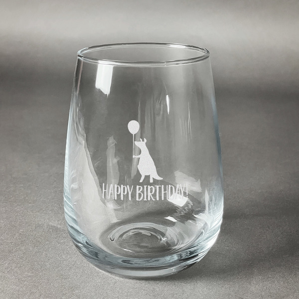 Custom Animal Friend Birthday Stemless Wine Glass (Single) (Personalized)