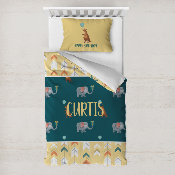 Custom Animal Friend Birthday Toddler Bedding w/ Name or Text