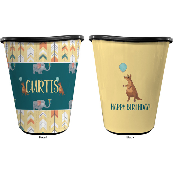 Animal Friend Birthday Trash Can Black - Front and Back - Apvl