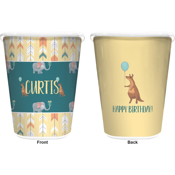 Animal Friend Birthday Trash Can White - Front and Back - Apvl