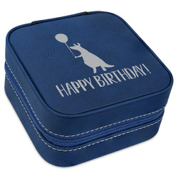 Animal Friend Birthday Travel Jewelry Box - Navy Blue Leather (Personalized)