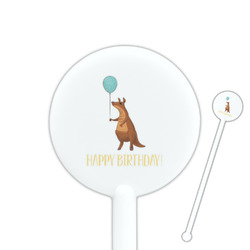 Animal Friend Birthday 5.5" Round Plastic Stir Sticks - White - Single Sided (Personalized)