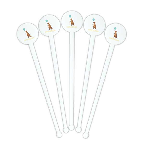 Animal Friend Birthday White Plastic 7" Stir Stick - Round - Fan View