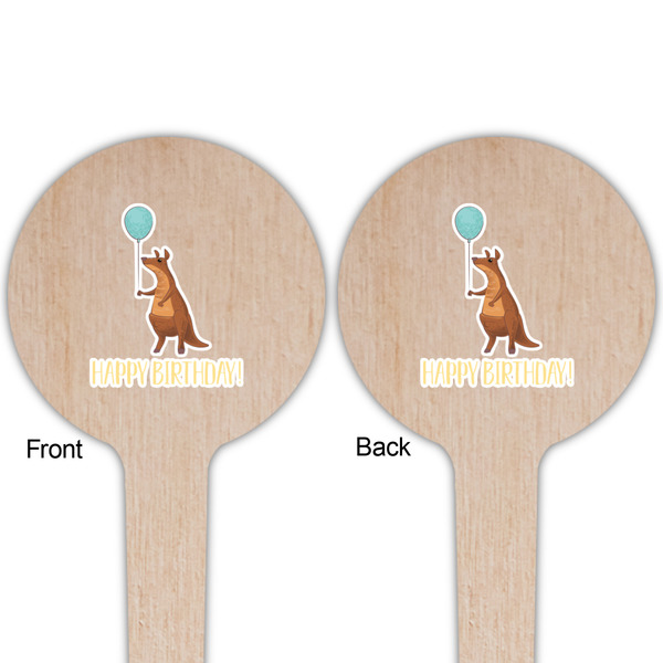 Animal Friend Birthday Wooden 4" Food Pick - Round - Double Sided - Front & Back