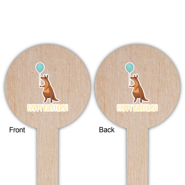Animal Friend Birthday Wooden 6" Food Pick - Round - Double Sided - Front & Back