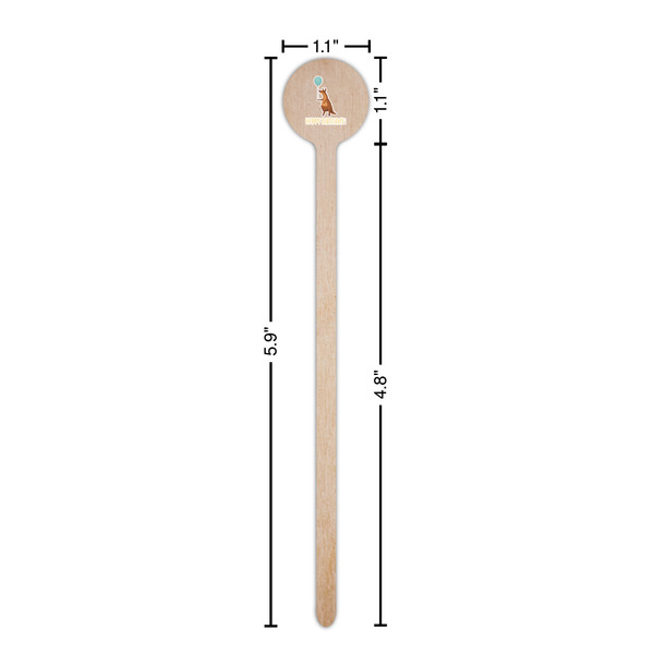 Animal Friend Birthday Wooden 6" Stir Stick - Round - Dimensions