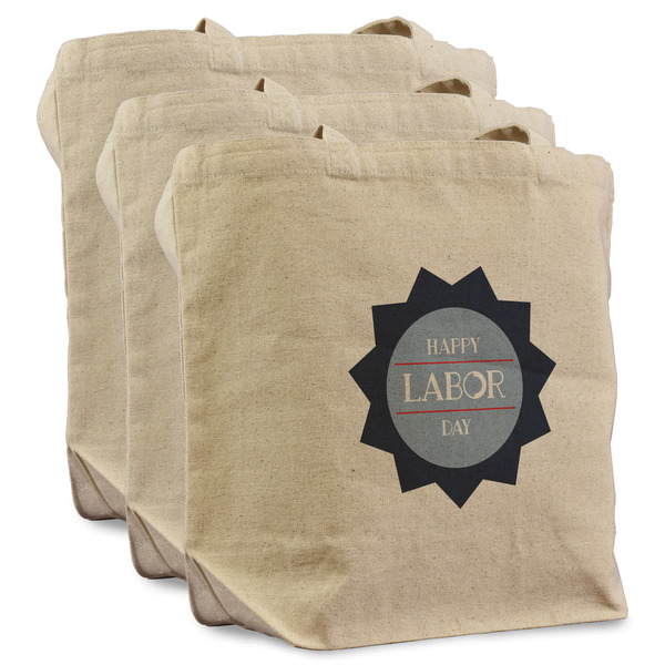 Custom Labor Day Reusable Cotton Grocery Bags - Set of 3