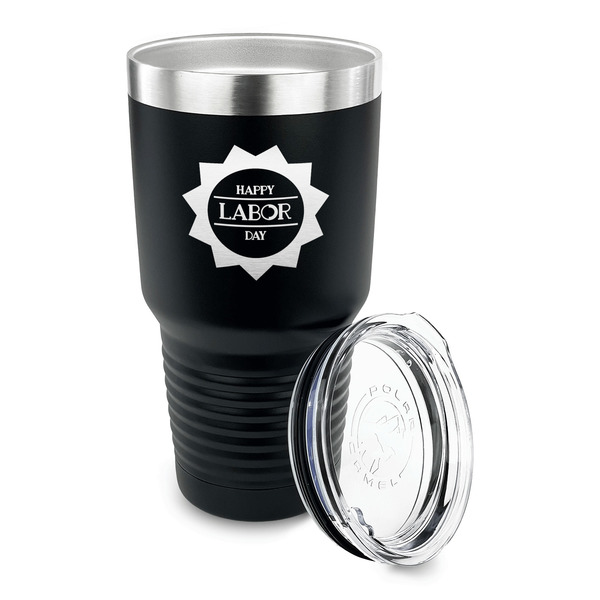 Labor Day 30 oz Stainless Steel Ringneck Tumblers - Black - LID OFF