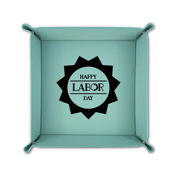 Labor Day 6" x 6" Teal Leatherette Snap Up Tray - FOLDED UP