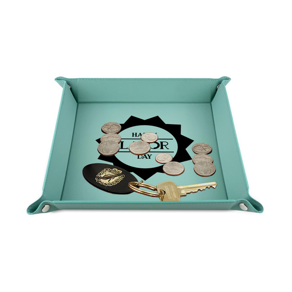 Labor Day 6" x 6" Teal Leatherette Snap Up Tray - STYLED