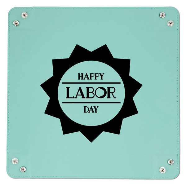 Labor Day 9" x 9" Teal Leatherette Snap Up Tray - APPROVAL