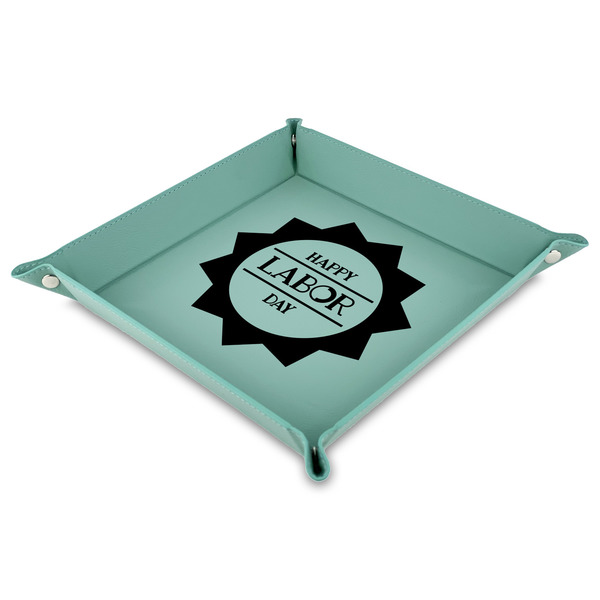 Custom Labor Day 9" x 9" Teal Faux Leather Valet Tray