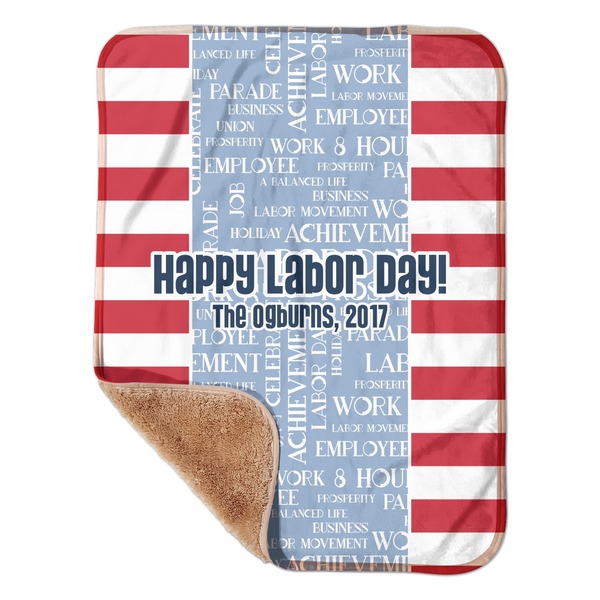 Custom Labor Day Sherpa Baby Blanket - 30" x 40" w/ Name or Text