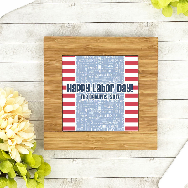 Labor Day Bamboo Trivet with 6" Tile - LIFESTYLE