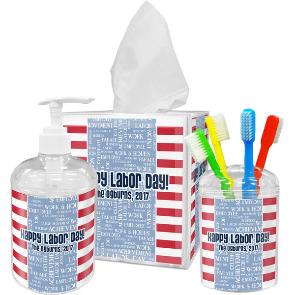 Custom Labor Day Acrylic Bathroom Accessories Set w/ Name or Text