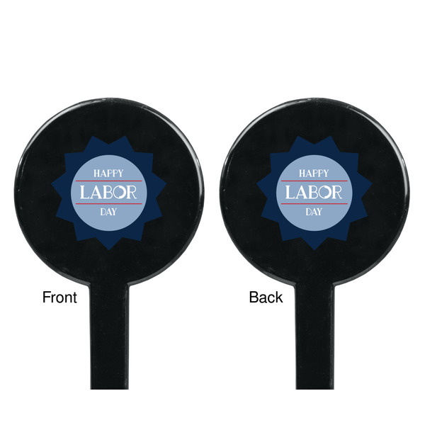 Labor Day Black Plastic 7" Stir Stick - Double Sided - Round - Front & Back