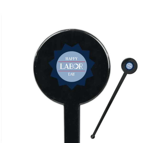 Custom Labor Day 7" Round Plastic Stir Sticks - Black - Single Sided