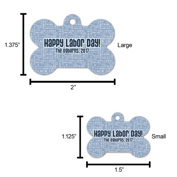 Labor Day Bone Shaped Dog ID Tag - Large - Scale