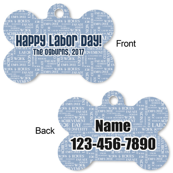 Labor Day Bone Shaped Dog Tag - Front & Back