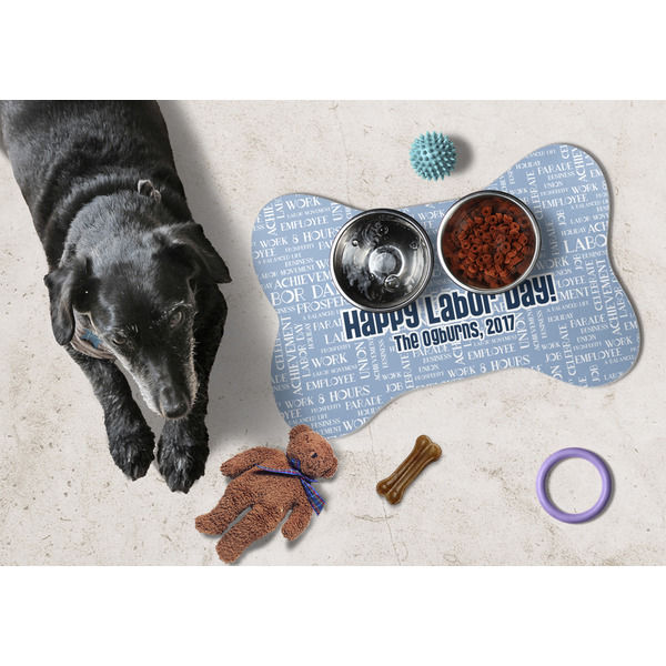Labor Day Bone Shaped Mat w/ Food & Water